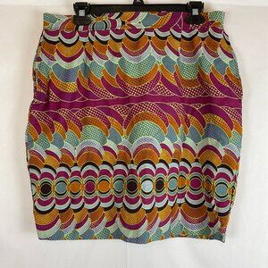 Francis + Benedict Skirt M Purple Blue-Gray Yellow Orange Print Straight Pockets